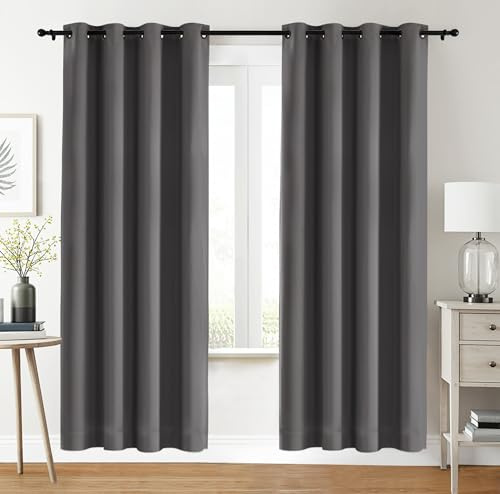 Utopia Bedding Verdunkelungsvorhänge mit Ösen thermovorhang 2er Set [135x240 cm, Grau] wärme und kälteisolierende und schalldämmende Vorhang Blickdicht für Wohnzimmer, Schlafzimmer & Büro