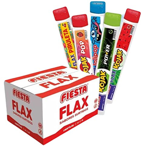 Flax Fiesta Surtidos 2023 Apto para Veganos - Kojak Power, Lolipop, Sandía, Cereza y Kojak Pop | Caja 100 Unidades de 70ml