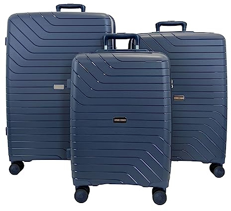 ESS COO - Set de 3 Valises/Bagages Rigides incassable en Polypropylène (PP) à 4 roulettes pivotantes avec Serrure TSA intégré (Bleu Marine, Set de 3)