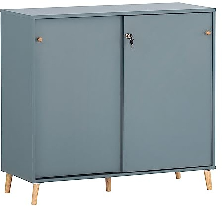 Büro Aktenschrank Schiebetüren abschließbar in blau, B/H/T: ca. 100,1/92,6/41 cm