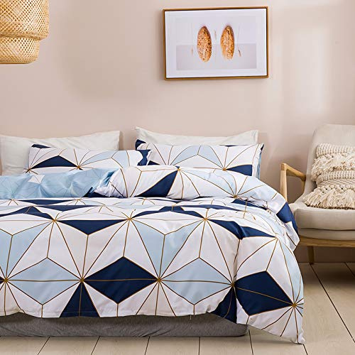 WUMIUER Geometrische Bettwäsche 200x220 Set 3 Teilig - Weiß Blau Dreieck Muster Wendebettwäsche, 1 Bettbezug 200x220cm und 2 Kissenbezüge 80x80cm mit Reißverschluss aus Leicht Weich Mikrofaser