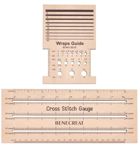 BENECREAT 2-Teiliges Strick-Messwerkzeug-Set Aus Holz, Wraps Guide Kreuzstich-Messbrett Stricknadel-Messgerät Strickwerkzeug Zum Zählen von Maschen, Spinnern, Garnmessung, Häkelzubehör