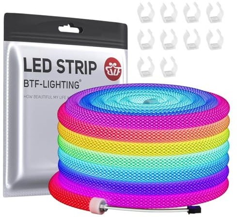 BTF-LIGHTING WS2811 RGB adressierbare 360 Grad Rund Netzförmig Neon LED Streifen 5M 50LEDs/M DC5V IP67 Wasserdicht Nylon Flexibel Traum Farben Lauflicht Effekt für Heimdekoration(Nur LED Streifen)