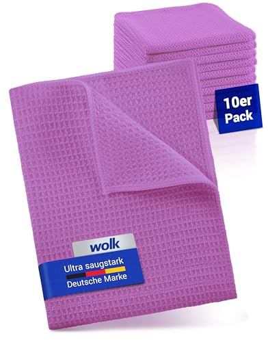 wolk Waffeltücher - Mikrofasertuch mit Waffelstruktur - 10 Stück - Größe: 38 x 38 cm - Farbe: lila - Lappen, Reinigungstücher, Putztücher - Bad, Küche, Gastronomie