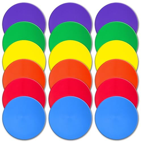 Spot Markers 9 inch 18 Pcs Non-Slip Agility Markers Flat Field Cones Rubber Circles for Gym for Football, Soccer, Basketball Speed Training Markers Dance Kids Classroom Exercise Drills 6 Colors TPE