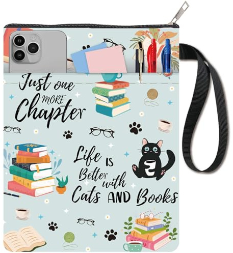 CRASPIRE Cat Coffee Sleeve Protector - Washable Fabric Cloth Cover With Zipper and Extra Pocket for Paperbacks - Book Lovers, Classmate, Friend Gifts