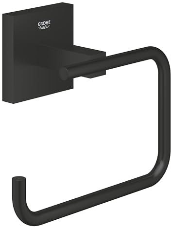 Portarotolo carta igienica GROHE Start Cube QuickFix senza coperchio (metallo, montaggio a parete, fissaggio nascosto, con viti e tasselli), 138 mm, con GROHE QuickGlue, nero opaco, 409782430