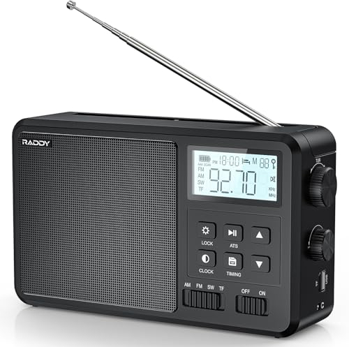 Raddy RF206 Radio Portátil de Onda Corta, Radio Digital, Receptor Am/FM, Altavoz de 8 W, Pantalla LCD, Compatible con reproducción BT/TF Card/USB, Radio Funciona con Pilas AC/AA, para el hogar