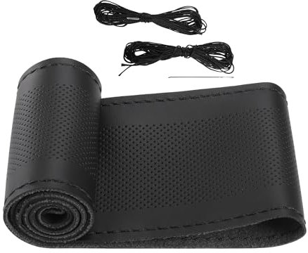 A ABSOPRO Car Hand Sewn DIY Steering Wheel Cover Breathable Comfortable 32-35cm Stitch on Wrap Cover Microfiber Leather Black Stitches