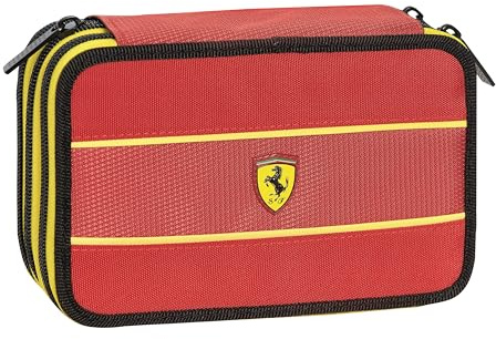 Ferrari Kids - Federmäppchen für die Schule, offizielles Ferrari-Federmäppchen, 3 Fächer für Kinder, mit Schreibwarenset, löschbarer Stift Frixion Blau und praktischem Reißverschluss, 20 x 13 x 7 cm,