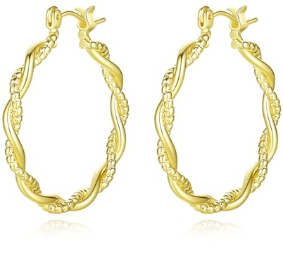 Yulovee 9ct Yellow Gold Filled Twisted Women's Hoop Earrings in 30MM Diameter