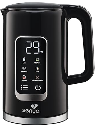 SENYA Bouilloire Electrique 1.7L | Grand Ecran Numérique | 5 programmes de Température Automatique et Réglable | Fonction Garder au Chaud | Socle 360° et Poignée Ergonomique | Couleur Noire