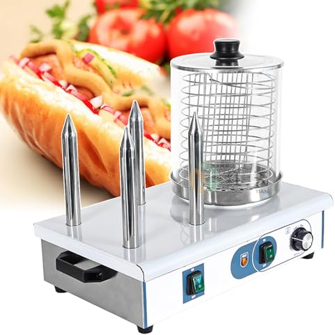 forplubossmmp Forno A Vapore per Hot Dog, Scalda Panini E Hot Dog Professionale, Fornello Scalda Panini Elettrico con Temperatura Regolabile E 2/4 Aste Riscaldanti per Hot Dog, Salsicce,4-Stick