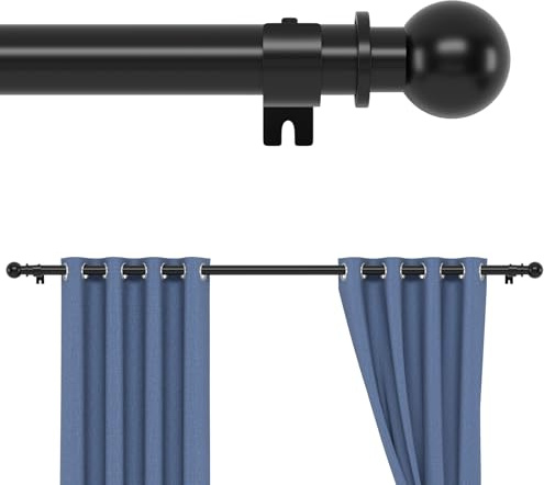 Asta per tende, asta per finestra singola con staffe 76-120 cm, asta per tende da 25 mm di diametro, asta per tende a parete, giuntura regolabile, nero