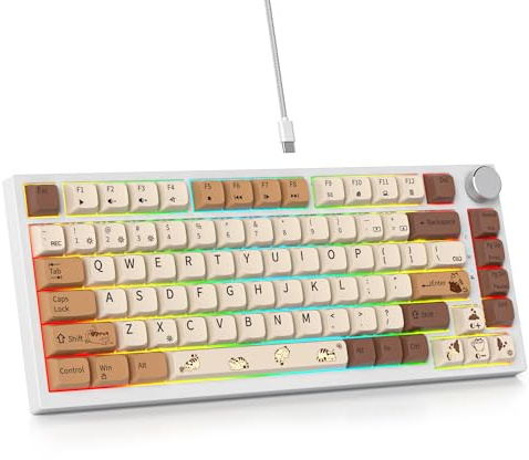 SbocKeeb Custom Gaming Tastatur 75 Prozent Hot-Swap,kabelgebundene Mechanische RGB Tastatur mit Dichtung und Schall absorbierenden Pads Programmierbare Amerikanische QWERTY V400 Coffee cat
