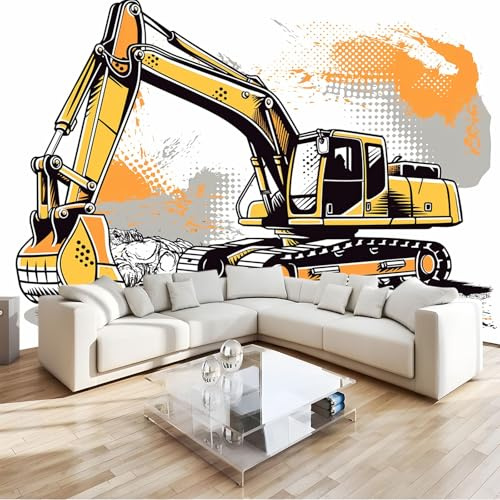 Fototapete Comic-Stil Bagger Art Mauer VliesTapete 250x175 cm Wandtapete Wanddeko Wand Wohnzimmer Schlafzimmer Wohnung Wandbilder