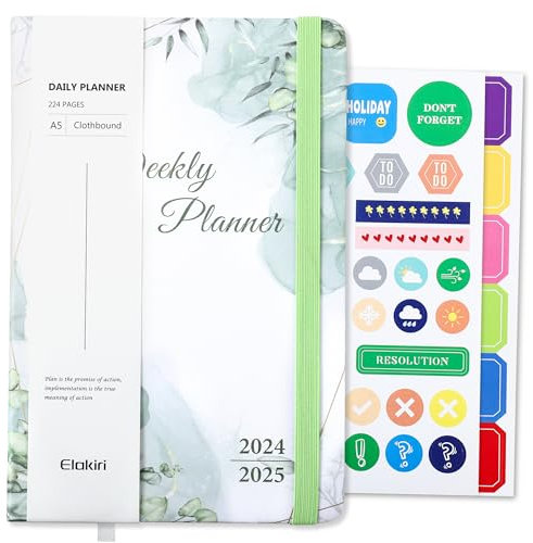 Kalender 2025 Buchkalender A5 1 Woche 2 Seiten,Terminplaner 2025 (Oct.2024-Dez.2025) mit 100 g/m² Papier,Planer 2024/2025 mit PU-Leder Hardcover Für Schulplaner,Terminkalender (BY-Grün)