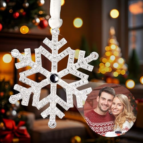 Personalisierte Schneeflocke Foto Projektion Ornament für Weihnachtsbaum Verzierung mit Bild im Inneren Hängende Schneeflocke Projektion Anhänger Home Decor für Familie Paar Xmas Weihnachten Party