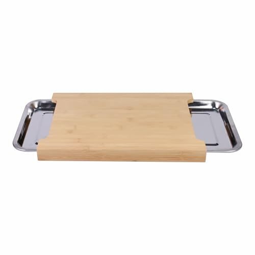 Bambus Schneidebrett Set mit flachen Aluminium Auffangschalen