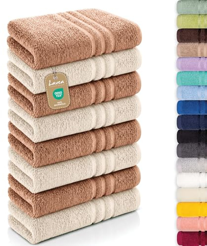 Lavea® 8er Set Handtücher 50x100 cm - Cappucino & Creme | Elena Frottiererie, 100% Baumwolle, Saugstark & Weich, Handtücher Set, Waschbar, Gäste Handtücher, Frottierhandtuch
