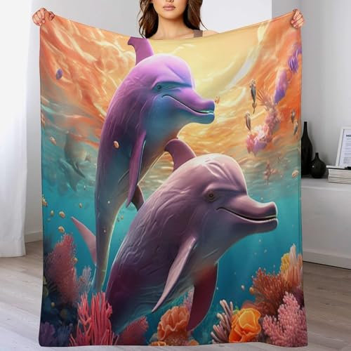 AAPZY Delfin Decke Flauschig & Super Weich - Hochwertige Flannel Fleecedecke Auch Als Wohndecke, Tagesdecke, Sofadecke & Wohnzimmer Geeignet - Überwurf Decke Sofa & Couch, （150×200cm）