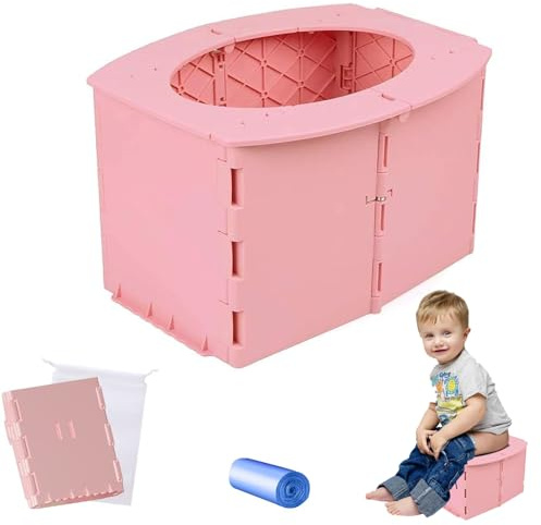 Faltbares Töpfchen Kinder,Töpfchen für Unterwegs,Baby Kindertoilette,Faltbar Toiletteneimer Reisetoilette,Tragbare Kindertoilette mit Aufbewahrungstasche,Hilft bei Problemen mit Toilette Baby,Rosa