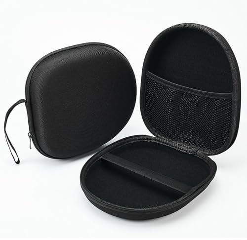 Étui de Transport pour Casque Audio, Housse Casque Audio de Protection en EVA Durable, Noir, avec Fermeture Éclair à 360° et Poche en Maille pour Accessoires, Taille Universelle ﻿