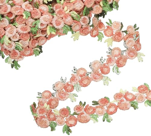 QUARKZMAN Leichtes rosa Blumen-Spitzenband rosa 0,9 x 5 Yards Stoff | Häkel-Spitzenband, Polyester, besticktes, Zum Nähen, Hochzeitsdekorationen, Stirnbänder, DIY-Bastelarbeiten