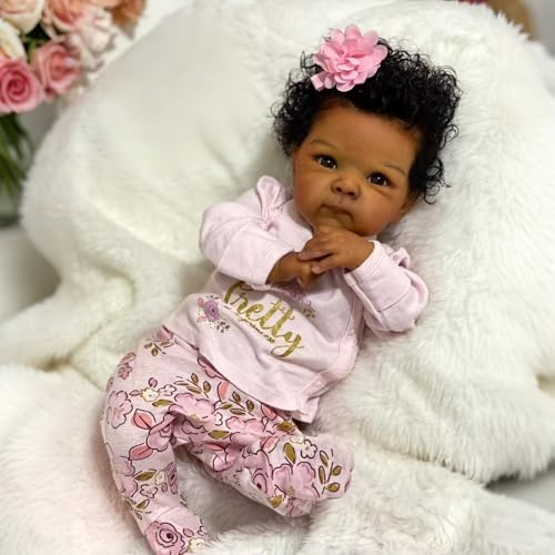 RXDOLL Black Reborn Babypuppen Silikon Ganzkörper Mädchen 18 Zoll Afroamerikanisch Realistische Neugeborene Puppen, die echt aussehen Silikon Babys Schwarze Mädchenpuppe Dunkelbraune Haut