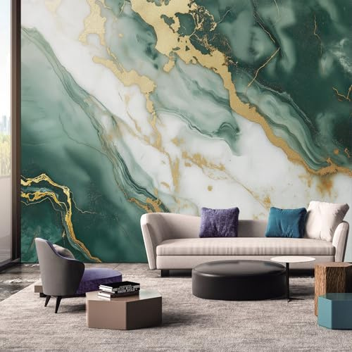 Generisch Tapete Grüne Marmor Wohnzimmer Schlafzimmer, Fototapete Metallic Gold Abstrakt Modern Wand Deko, Wallpaper, Wandtapete, Mustertapete, vliestapete, 350 x 256 cm &WWQ