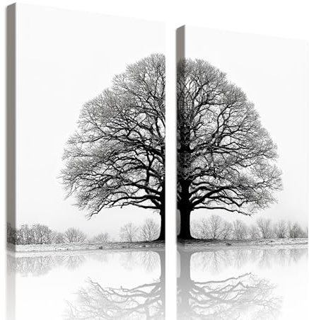 WENGTIAO 2 Stück Schwarz Weiß Baum des Lebens Leinwand Bilder Kunstdrucke Gerahmtes Bild Aesthetic Natur Winter Baum Bilder auf Leinwand für Modern Wohnzimmer Schlafzimmer Wanddeko 40x60cmx2