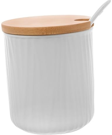 ERINGOGO Recipiente De Cerámica Para Almacenar Sal 300 Ml Con Tapa y Cuchara, Tarro Para Condimentos Blanco, Dispensador De Azúcar y Salero Práctico Para Uso Cocina