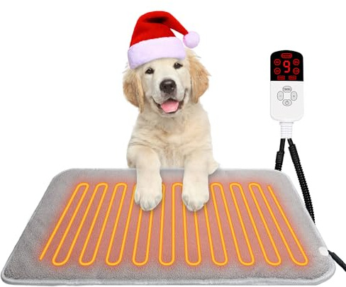 TEOV Haustier Heizkissen für Katzen Hunde 45 x 70CM, 20°C-55°C Temperatur & 4 Timing Einstellbar, Sichere wasserdichte Heizkissen