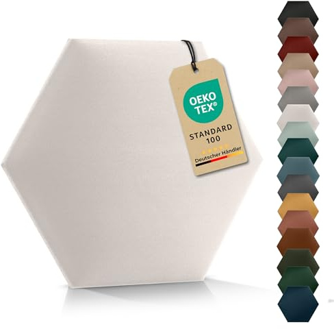 VELUYA Wandpolster Polsterpaneele Hexagon – Velours, Wandkissen 40 x 35 cm, Polsterplatte, Oeko-TEX, Made in EU, Ecru T07