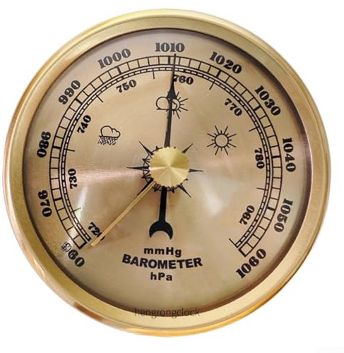 Eawfgtuw Metal Frame Household Barometer Clock Weather Pressure Gauge Accurate Weather Prediction Decorative Wall Mounted Instrument for Home Office (Gold)