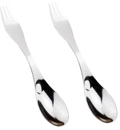 MUELODSIC 2 Pièces Set de Couverts Camping Acier Inoxydable Cuillère Fourchette Double Embout Multifonction et Portable pour Pique Randonnée et Voyage