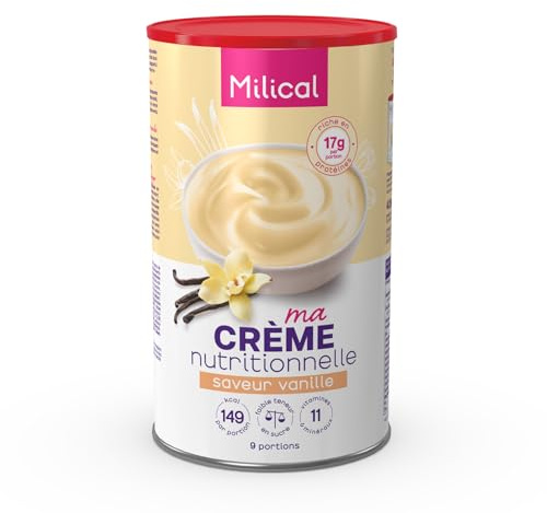 MILICAL Crème Nutritionnelle Diététique avec Édulcorant | Saveur vanille | Pot de 405g | Hyperprotéinée et Hypocalorique (Vanille)