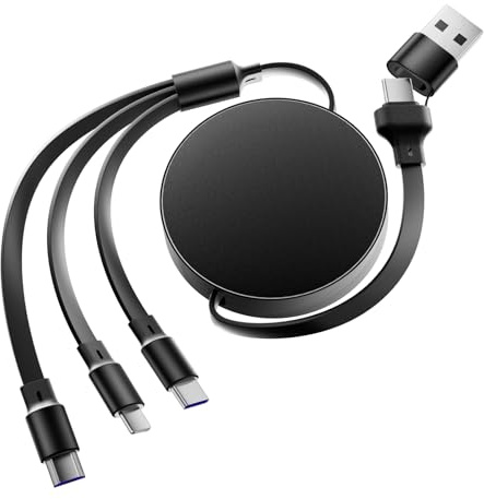 RUIZHI 120W Multi USB Kabel Einziehbares Ladekabel 3 in 1 Schnellladekabel mit Micro/Phone/Type C Mehrfach Universal Ladekabel Kompatibel für i-Phone, Laptop, i-Pad, Galaxy S23 S22(Schwarz)