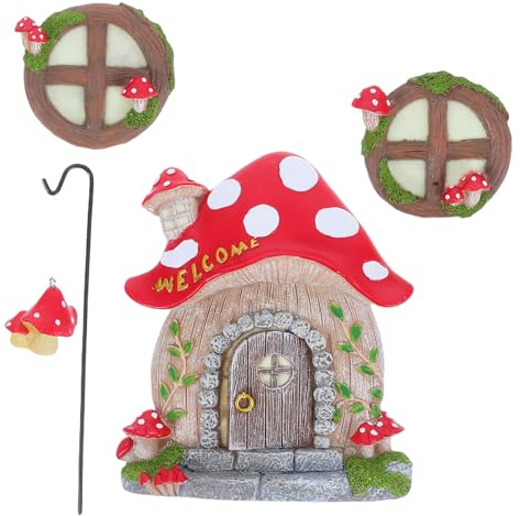 BIUDECO Colgante de Resina Forma de Casa Seta Luminosa para Jardín y Exterior Adorno Pequeño y Creativo para Puertas y Ventanas Decoración de Árbol y Patio Que Brilla la Oscuridad