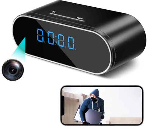 DateNexa Hidden Camera Spy Camera Clock 1080P Wireless WiFi Home Security Surveillance Monitoring Camera Nanny Cam 140 Angle Night Vision Motion Detection (Black)