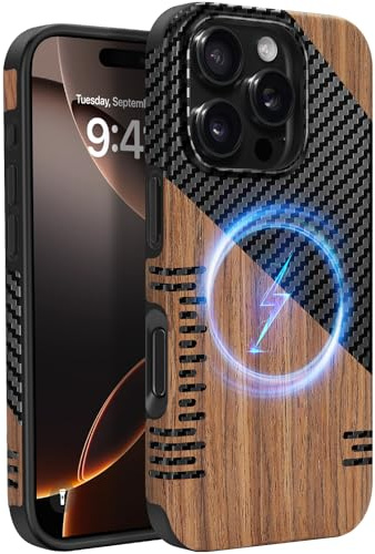 ZZDZZ Coque Magnétique pour iPhone 16 Pro Max [Compatible avec MagSafe] Étui en Bois et Cuir Protection Antichoc Housse pour iPhone 16 Pro Max - Twill Bois