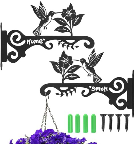 Auskee 2 Pcs Hanging Basket Brackets Wall Hanging Hooks, 9.7 Inch Sturdy Outdoor Wall Hooks for Planters, Lanterns, Bird Feeders & Garden Decor