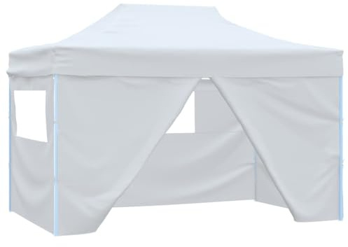 Generico Tendone per Feste Pieghevole con 4 Pareti 3x4,5 m Bianco,Baldacchini e Gazebo