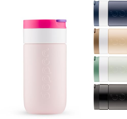 Dopper Travel Mug Thermobecher 300 ml Berry Pink - Auslaufsicherer Isolierbecher für kohlensäurehaltige Getränke, 6h warm / 20h kalt, 90% recycelter Edelstahl