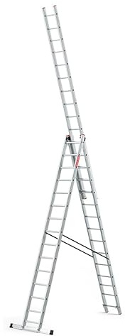 BAULICH - Mehrzweckleiter - Aluleiter - 3in1 Anlegeleiter, Stehleiter, Trittleiter - 15 Sprossen - DREI-Segmentig, Professionell, für Haus-, Renovierungs- und Bauarbeiten, mit Stabilisator, Silber