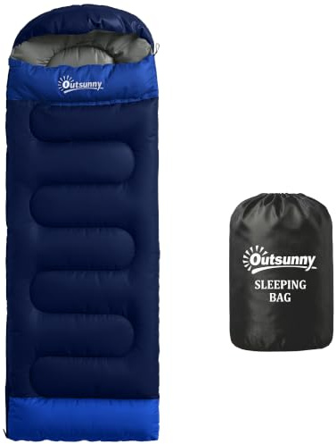 Outsunny Saco de Dormir Adulto Ligero y Compacto para 3 Estaciones Azul | Impermeable, Saco de Dormir Rectangular Plegable Portátil, Tamaño Pequeño, Bolsa 3 Estaciones, Acampar