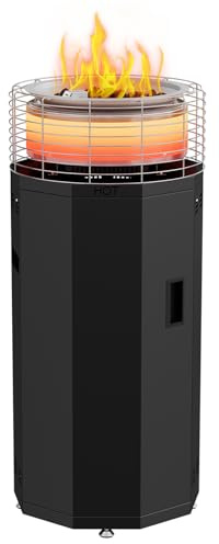 3-in-1 16kW Tragbarer Heizpilz Gas & Feuerrohr für Terrasse – Propangas Terrassenheizer & Feuersäule mit 3 Modi (Flamme/Wärme/Beides) - rauchfrei, Piezo-Zündung - Regler & Schlauch