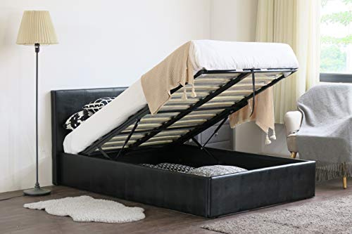 MODERNIQUE Ottoman Gas Lift Up 4ft6 Double Faux Leather Storage Bed in Black