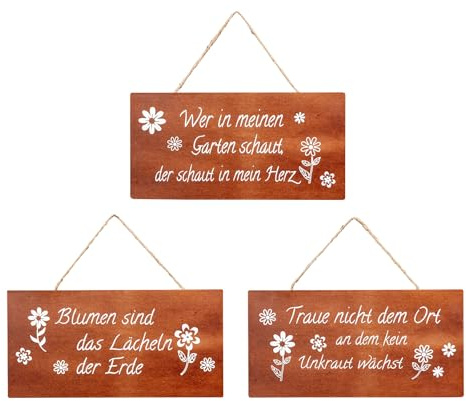 Juego de 3 carteles de metal L30 cm de largo, aspecto oxidado, decoración para jardín, decoración exterior