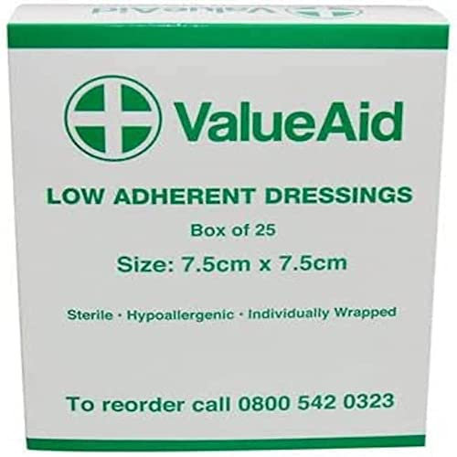 Value Aid Low Adherent Dressing Pads - 7.5cm x 7.5cm - Box of 25